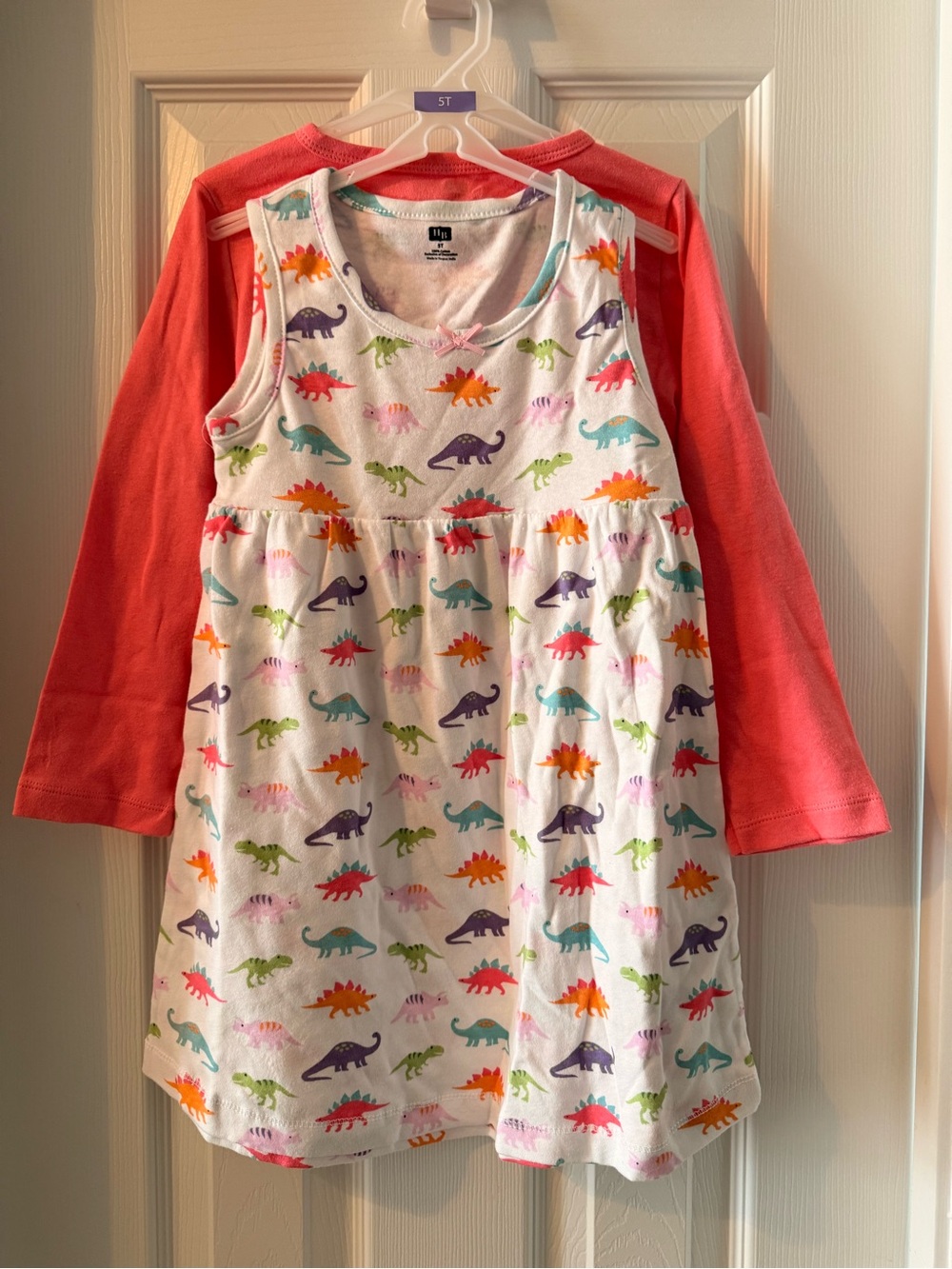 Hudson Baby Coral Long-Sleeve Layer with White Dino Print Dress